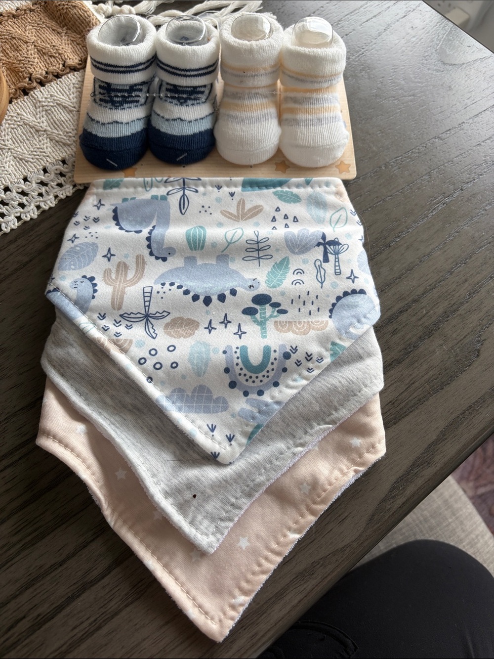 Baby Bandana Bib & Sock Set - Blue, White, Pink